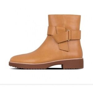 Fit Flop Knot Mustard Lingonberry Leather Ankle Boots Women's Size 8.5 Zip Biker